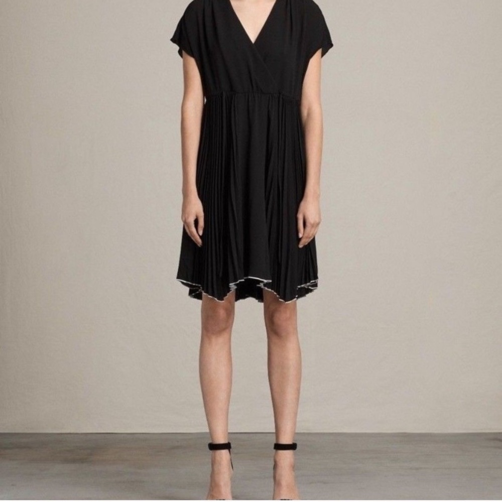 All Saints  Black Faux Wrap Pleated Skirt Dress M